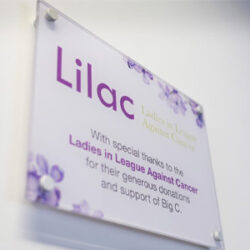 A close-up image of the Lilac thank-you sign.