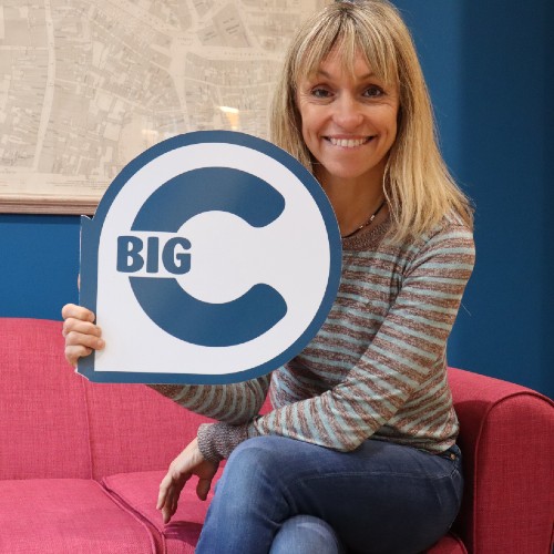 Michaela Strachan with the Big C logo